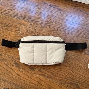 Calpak white quilted belt bag fanny pack small minimalist black strap